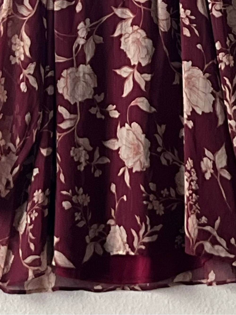 BCX‎ Burgundy Floral Cold-Shoulder Blouse with Cream Flowers, Size L - Picture 4 of 10